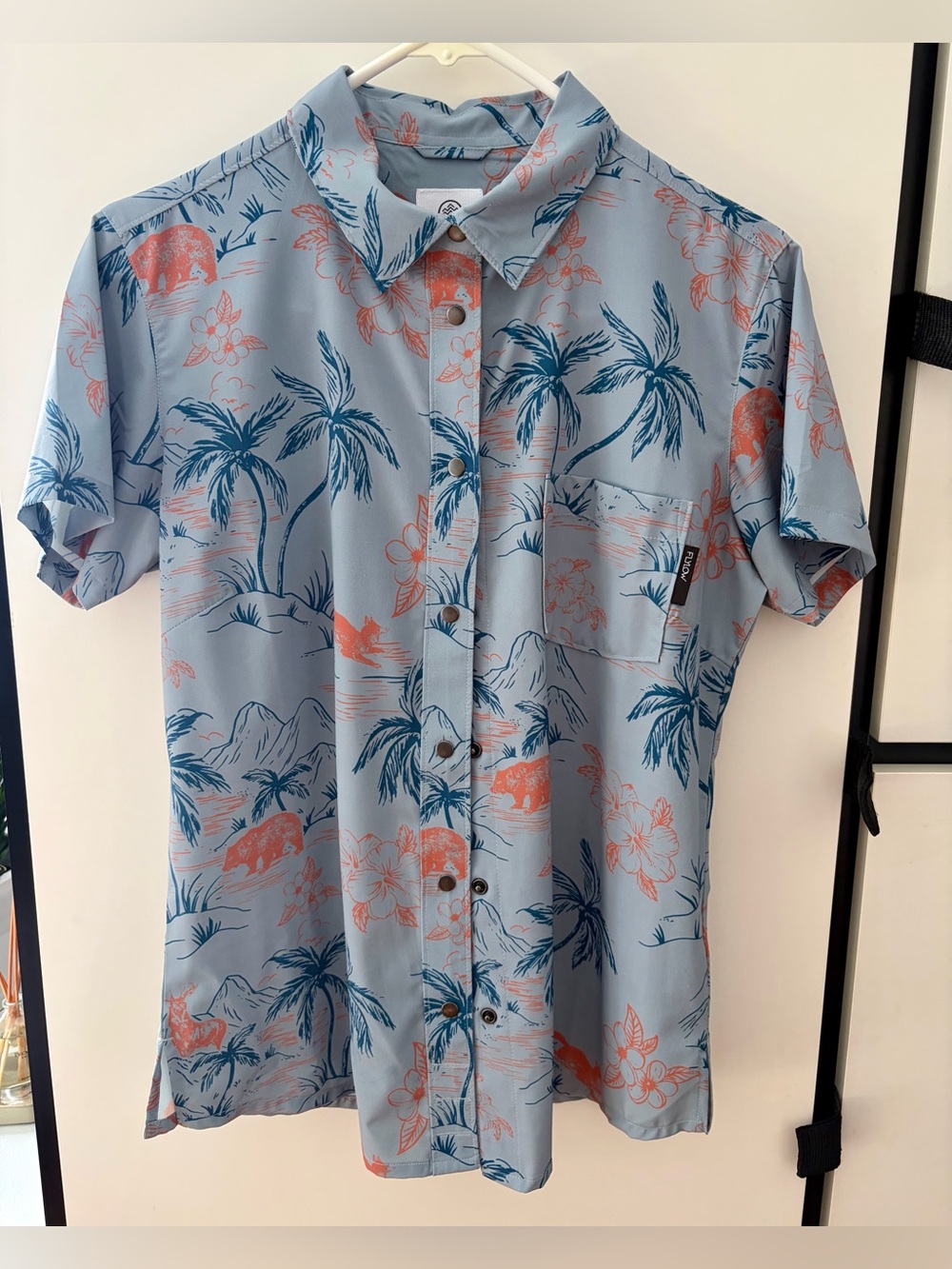 Women's Light Blue Tropical Button-Down Shirt